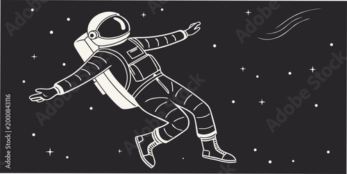 Floating astronaut silhouetted in deep outer space with stars minimalist graphic zero gravity science fiction astronaut floating silhouetted cosmonaut universe spaceman minimalist astronomy