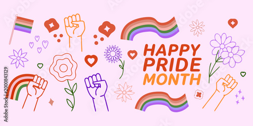 happy pride month illustration with vibrant rainbow colors and celebratory elements high quality professional detailed