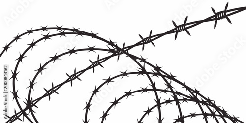 Coiled barbed wire illustration on white background with security boundary protection military defensive wireline obstruction industrial sharpness silhouette background isolated perimeter