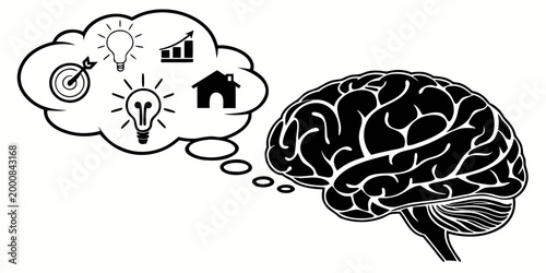 Human brain imagining business growth and innovation with thinking business cognition strategy planning intelligence illustration development innovation management minimalist abstract