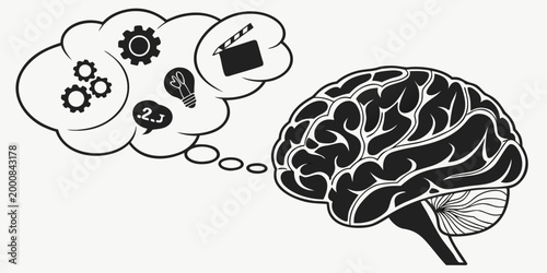 Human brain thinking about creative production and planning with thinking clapperboard cognition knowledge intelligence illustration creativity production reasoning innovation brainstorming