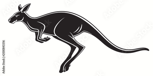 Graphic silhouette of a bounding kangaroo with kangaroo silhouette bounding marsupial australia wildlife isolated illustration minimalist creature wilderness australian movement