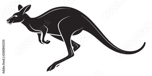 Graphic silhouette of a bounding kangaroo with kangaroo silhouette bounding marsupial australia wildlife isolated illustration minimalist creature wilderness australian movement