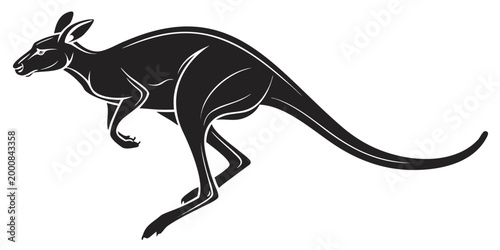 Black and white silhouette illustration of a jumping kangaroo with kangaroo silhouette wildlife australian isolated marsupial creative australia stylized illustration minimalist powerful