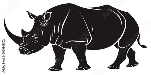 Black silhouette icon of a rhinoceros isolated on white background with rhinoceros wildlife silhouette illustration isolated endangered creature strength conservation minimalist majestic