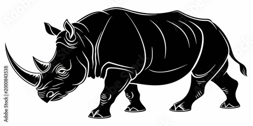 Walking rhinoceros graphic icon with a high-contrast graphic representation of a rhinoceros in a walking pose graphic design rhinoceros silhouette wildlife strength endangered creature