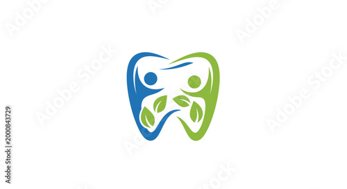 Tooth illustration featuring leaves and a blue-green design