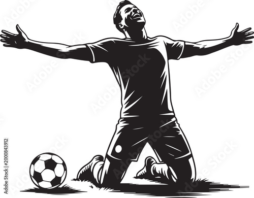 Soccer player celebrating goal victory on field