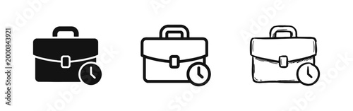 Foto Business Briefcase with Clock Icon Set - Solid Outline and Hand Drawn Styles