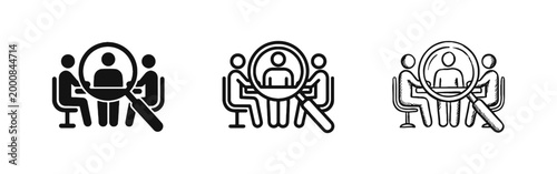Recruitment Interview Search Icon Set - Solid Outline and Hand Drawn Styles