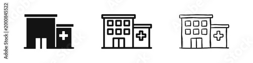 Hospital or Medical Clinic Building Architecture Icon Set