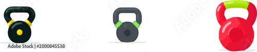 A vibrant flat vector illustration of a black iron kettlebell with yellow accents, isolated on a clean white background, perfect for minimalist graphic design assets