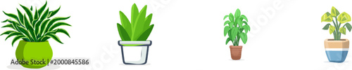 A vibrant green houseplant in a bright lime pot, flat vector illustration style, isolated on pure white background, minimalist graphic design with clean sharp edges and solid colors