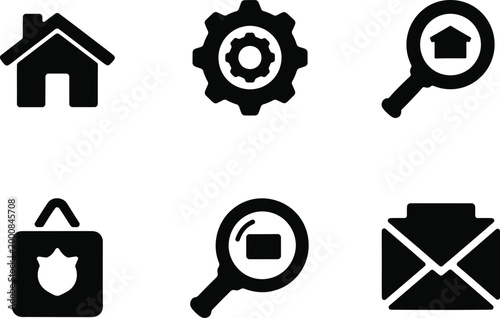 Black glyph icons set home settings search security and more