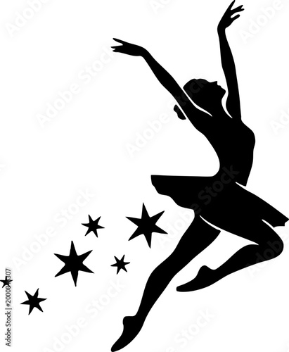 Elegant ballerina silhouette dancing with stars graphic