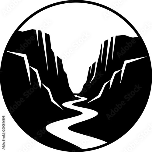 Minimalist Canyon and River Circular Logo Icon