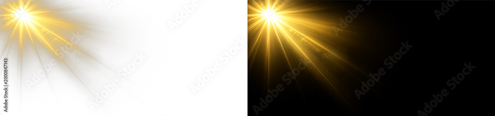 Fototapeta premium Yellow starburst glow light rays burst png overlay transparent element, on transparent background