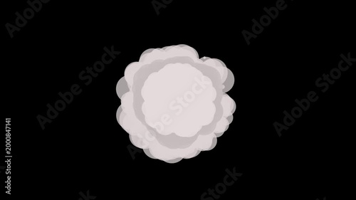 Animated smoke burst cartoon explosion on a black background. Comic cartoon smoke explode effects for creative projects