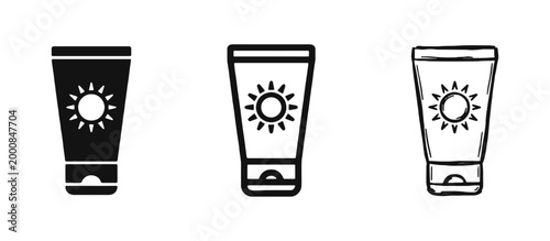 Sunscreen Tube Skin Protection Sunblock Icon Set