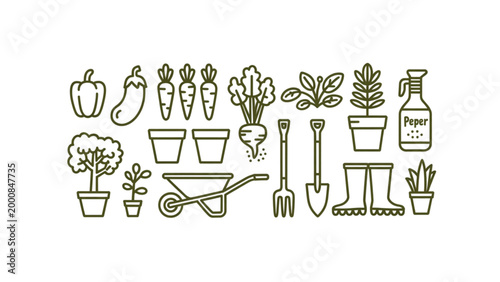 Flat line icons set of ancient egyptian tools and daily life objects Vector