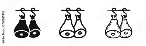 Smoked Meat Ham Hanging on Hooks Icon Set