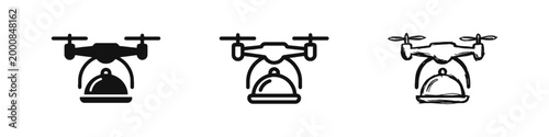 Drone Food Delivery Icon Set - Solid Outline and Sketch Styles