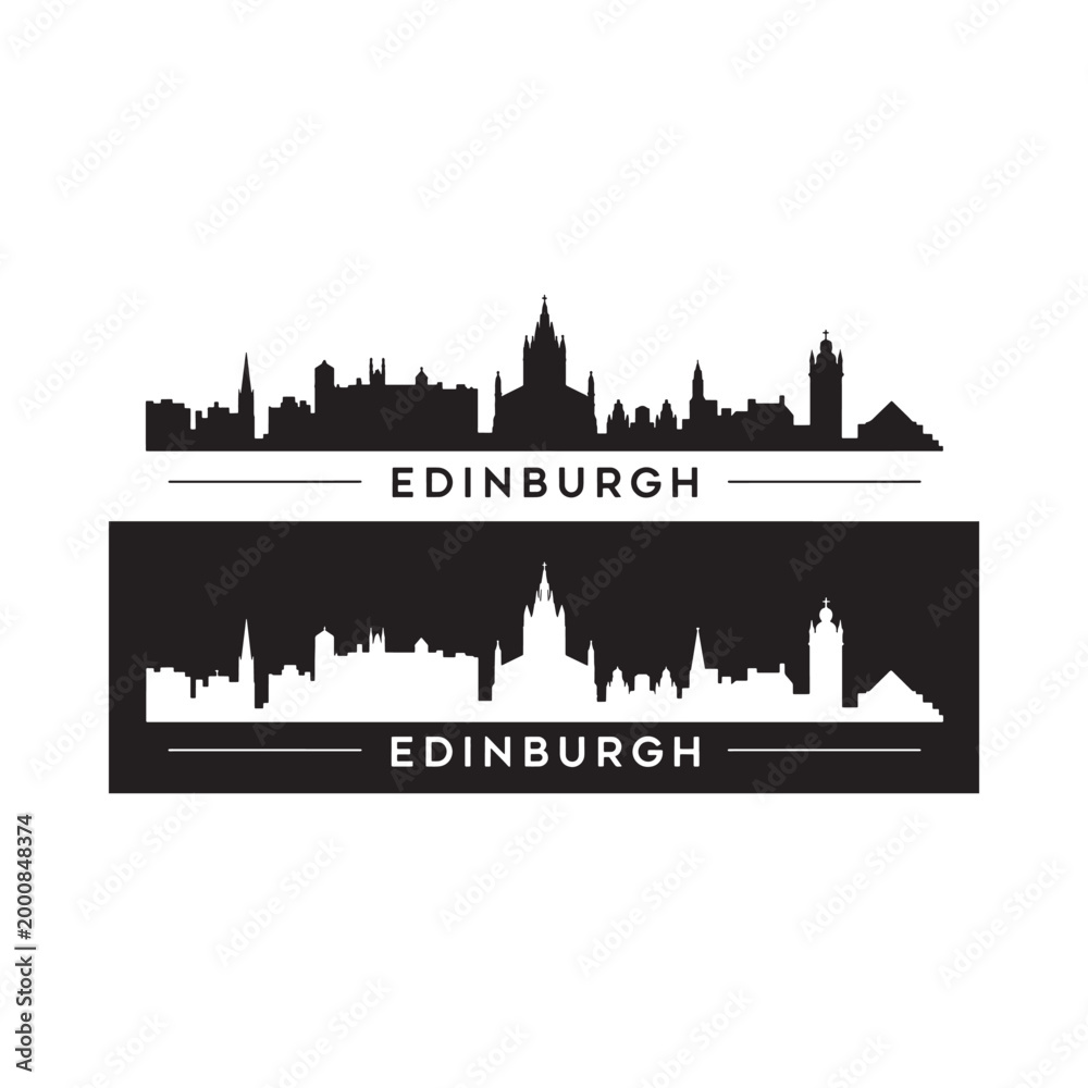 Naklejka premium Edinburgh Skyline Silhouette with City Name Black and White