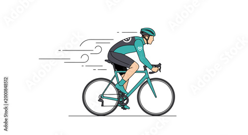 Athletic person in cycling attire races a bicycle with speed lines indicating rapid motion embodying the sport of competitive road cycling and the passion for athletic achievement
