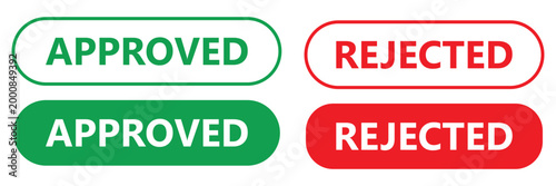 Green approved and red rejected stamp labels or vector buttons representing acceptance and denial decisions