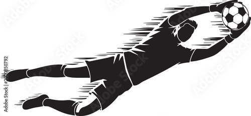 Goalkeeper diving to catch soccer ball