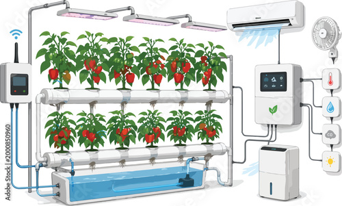 Hydroponic system with smart controls and climate management
