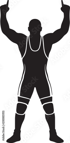 Fotografia Wrestler silhouette with arms raised triumphantly