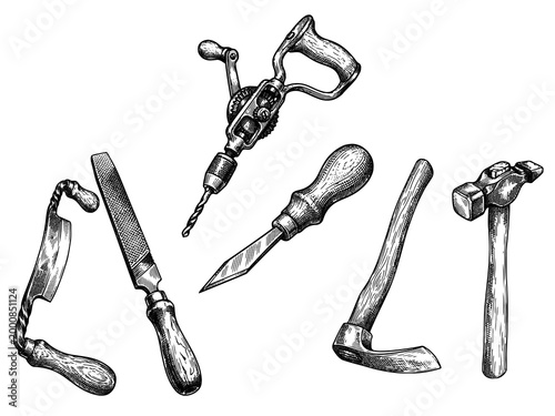 Handcrafted Tools Engraving Illustration Collection