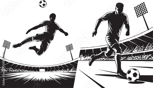 Soccer players competing in a stadium