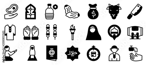 Eid al Adha Glyph Icons Set.Vector illustration