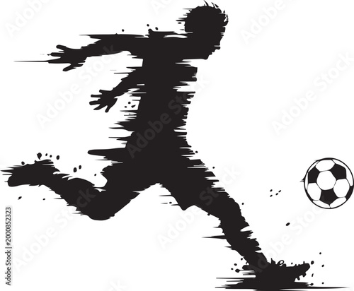 Soccer player kicking ball in action