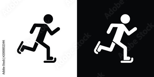 Minimalist vector icon of a person ice skating. Flat design, isolated on black and white backgrounds. Ideal for winter sports, recreation, and athletic activity designs.
