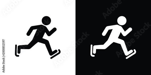 Minimalist vector icon of a person ice skating. Flat design, isolated on black and white backgrounds. Ideal for winter sports, recreation, and athletic activity designs.