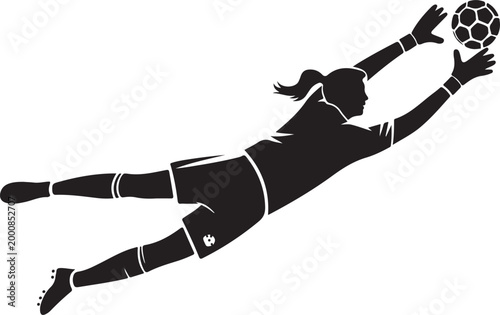 Female goalkeeper diving to catch soccer ball