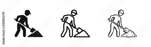Construction Worker Digging with a Shovel Icons