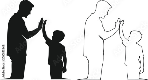 Фотография Adults HighFiving Children Silhouette And Line Art Comparison Illustration