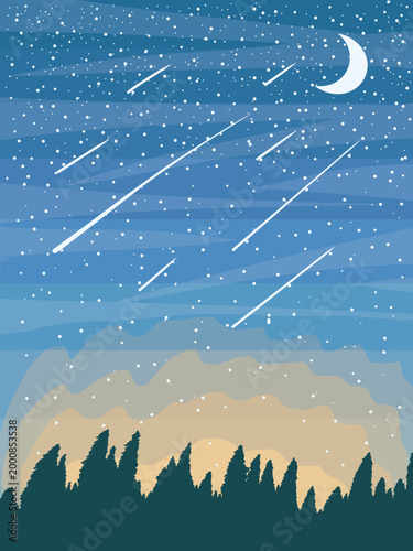 Night Sky Shooting Stars Background Illustration