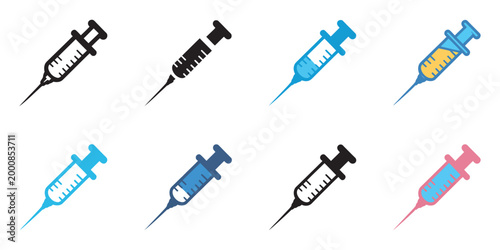 Insulin pen icon set, multiple style medical collection, diabetes treatment injection device symbols