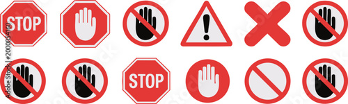 Red Warning and Prohibition Signs stop danger