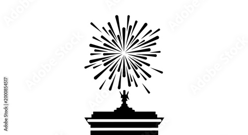 A black and white image of a firework on a pedestal