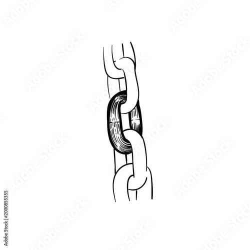 Tableau sur toile Hand-drawn metal chain illustration with one highlighted link representing strength connection unity and the metaphorical concept of the weakest link