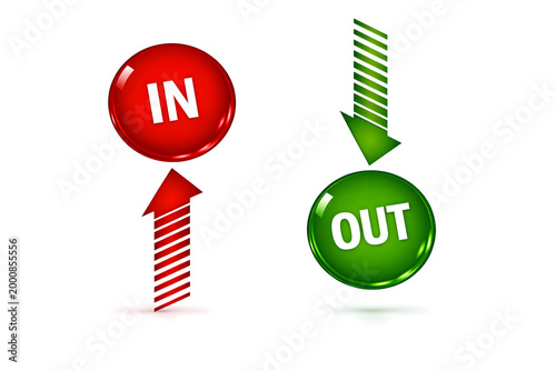 in and out buttons with arrows on white background