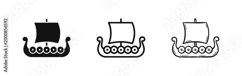 Viking ship icons showing a longship with sail and shields in various graphic styles