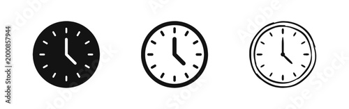 Wall Clock Icon Set in Silhouette, Outline and Hand Drawn Styles