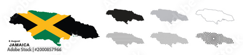 Set of isolated jamaica maps. jamaica flag overlaid with flag proportions. Maps and traveling around the world